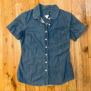 Chambray Short Sleeve Button Down Top